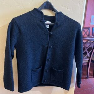 Talbots Vintage Womens M Wool Black Sweater Cardigan Knot Closure
